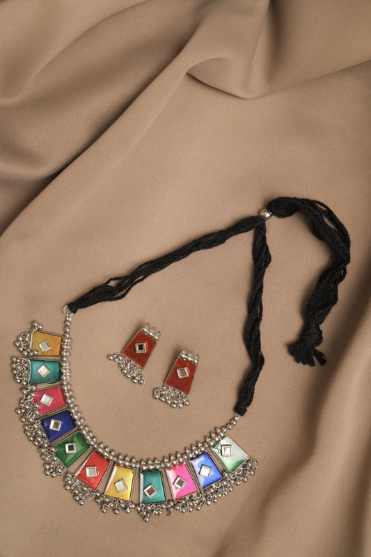 Oxodise Mirror Meena Colorful Choker with Dangling Beads