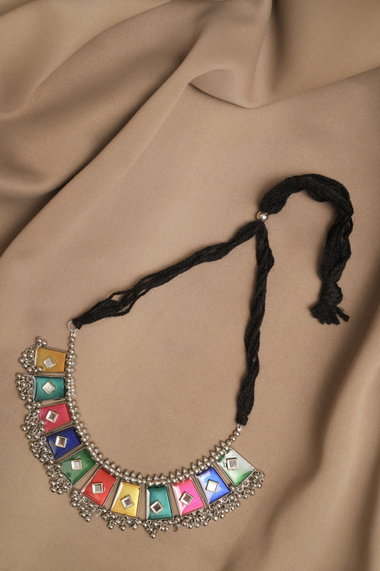 Oxodise Mirror Meena Colorful Choker with Dangling Beads