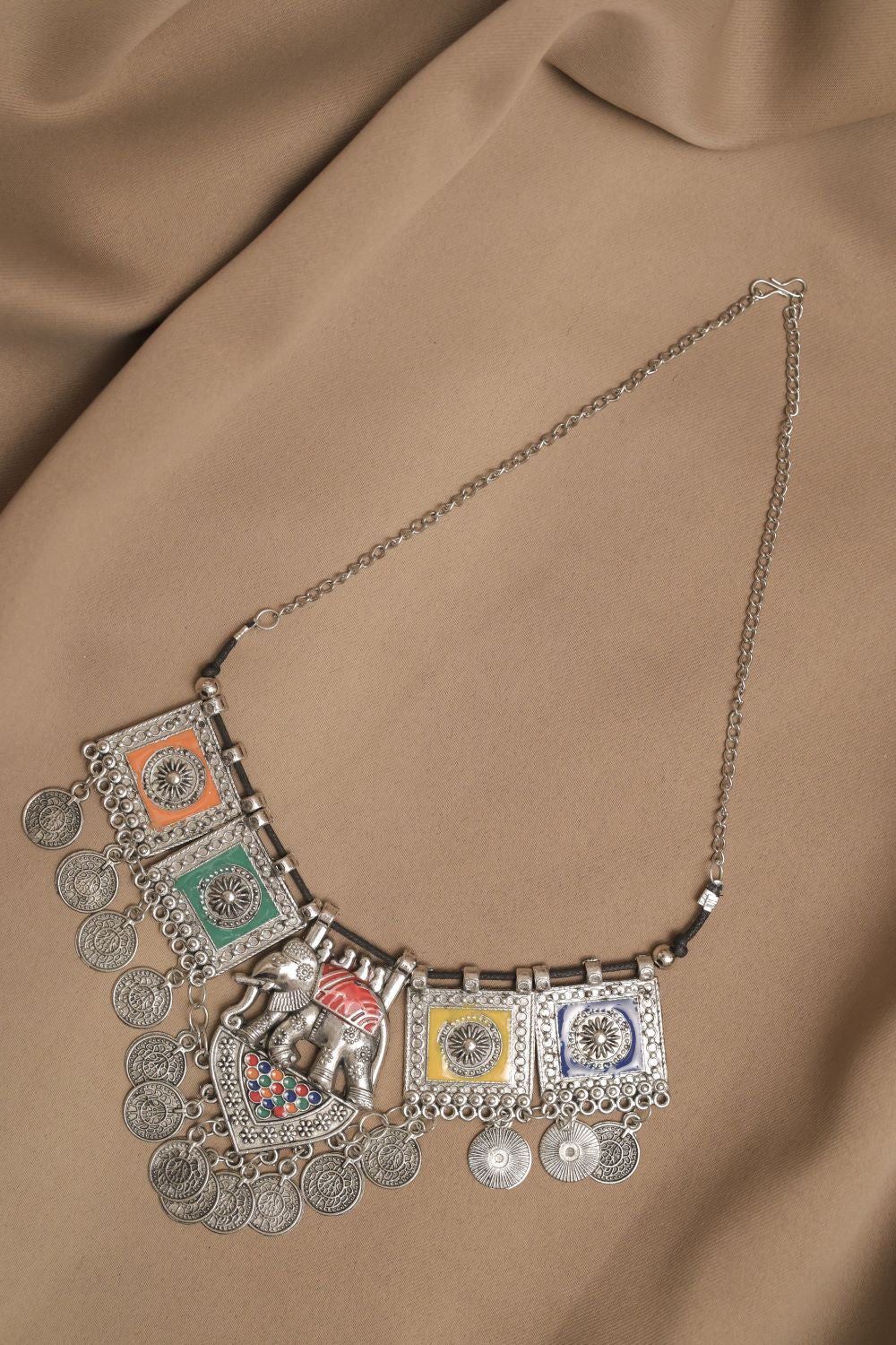 Oxodise Meena Elephant Motif Necklace with Coin Charms