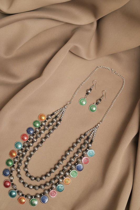 Oxodise Beads Chain Necklace with Hanging Meenakari Discs