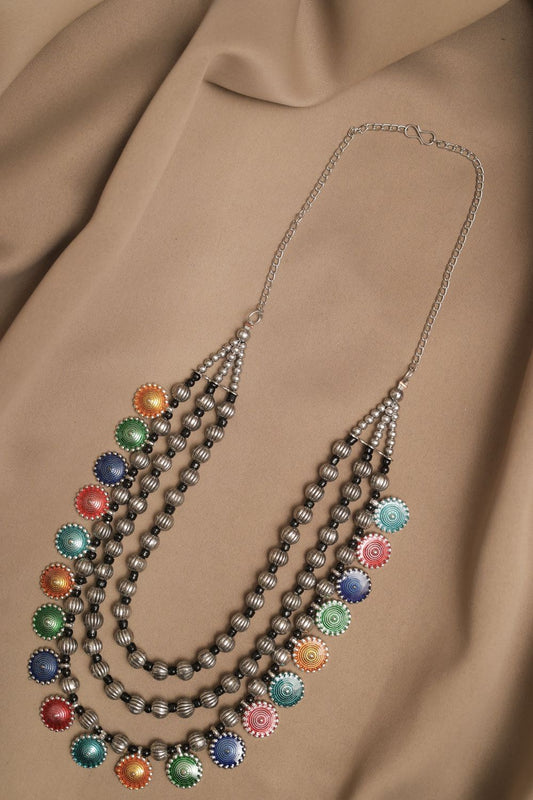 Oxodise Beads Chain Necklace with Hanging Meenakari Discs