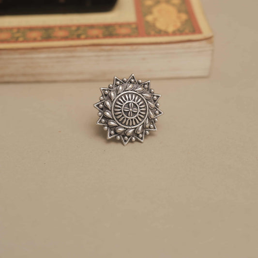 Silver Look-Alike Mandala Ring