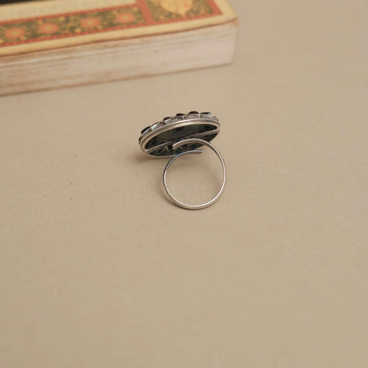 Silver Look-ALike  Mandala Design Ring with Multicolor Petal Cabochons