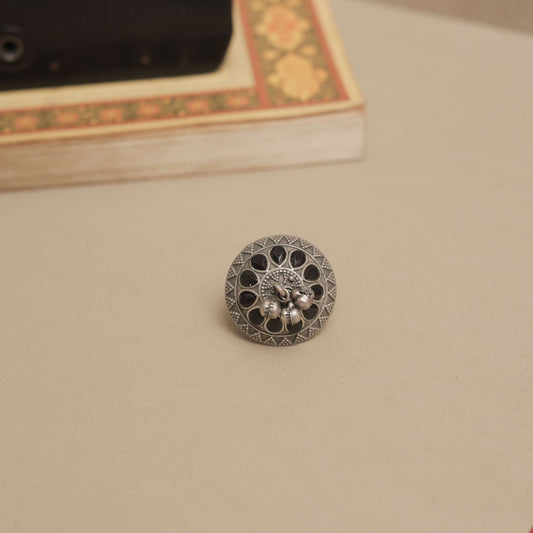 Silver Look-Alike Ring with Dangling Beads and Colored Petals