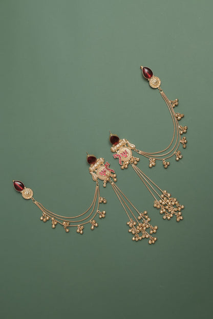 Silver Look-Alike Earring with Cabochons & Hanging Beads