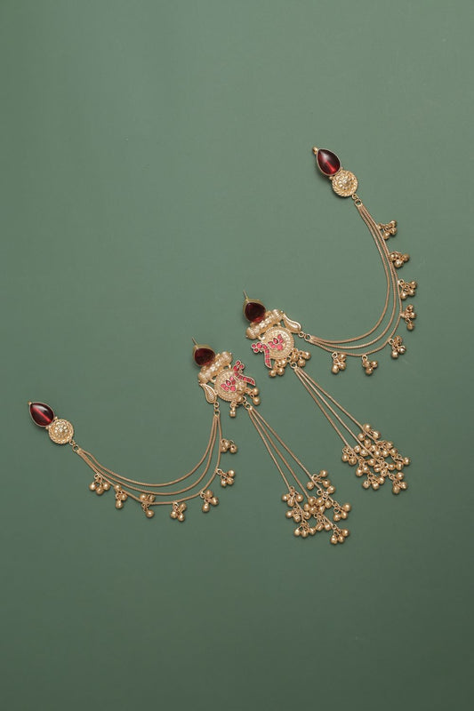 Silver Look-Alike Earring with Cabochons & Hanging Beads