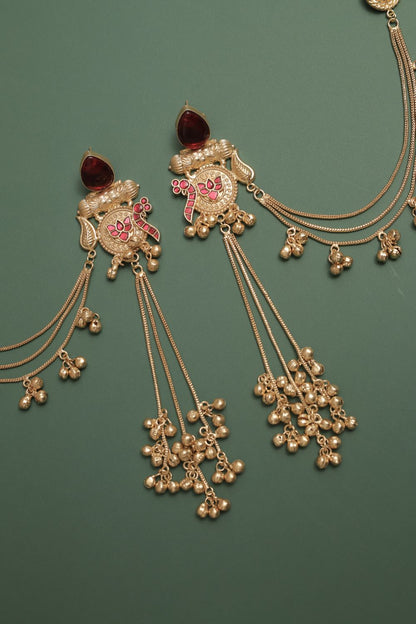 Silver Look-Alike Earring with Cabochons & Hanging Beads