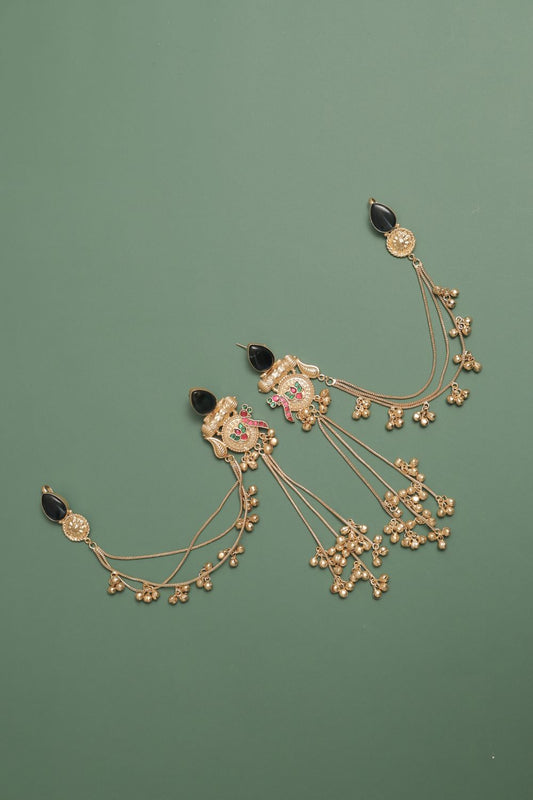 Silver Look-Alike Earring with Cabochons & Hanging Beads