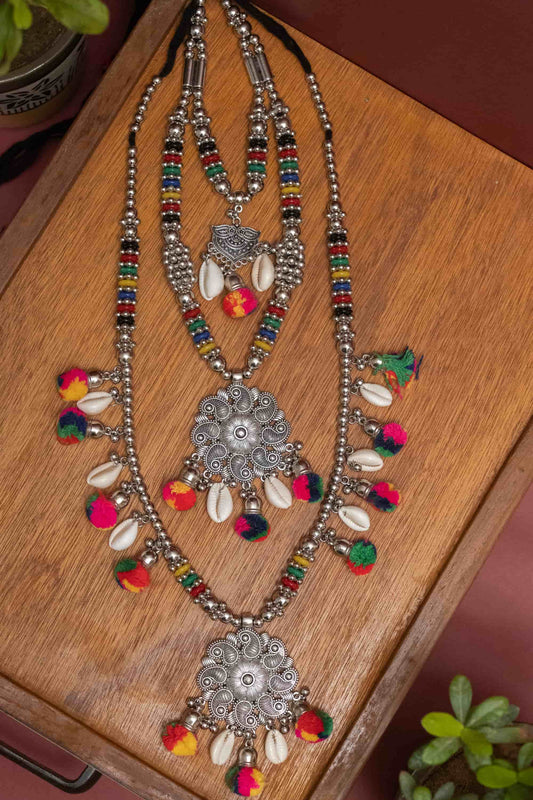 Oxodiise Triple Layer Pom Poms Necklace
