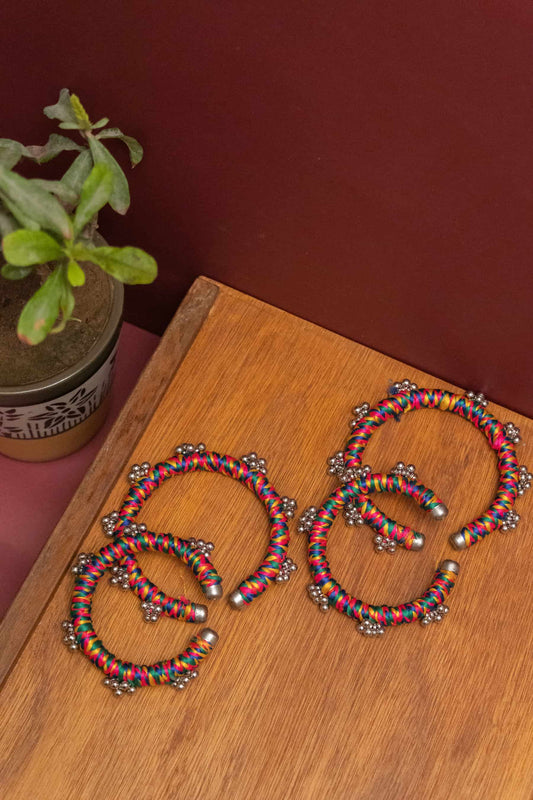 Fabric Boho Multicolor Cowrie Shell & Pom-Pom Full Set