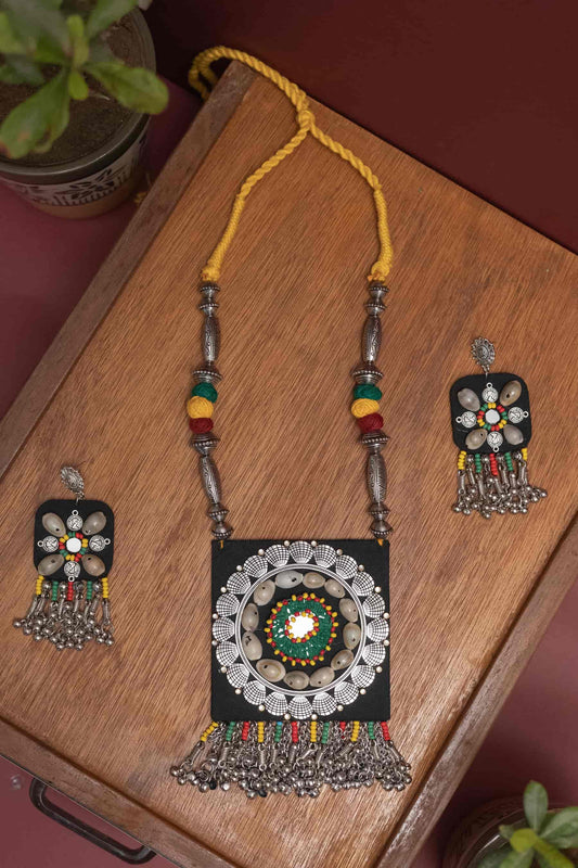 Oxodise Fabric Kodi Necklace with Dangling Colorful Beads & Bells