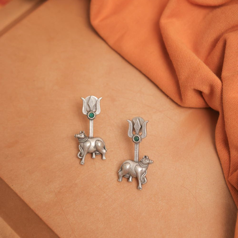 Multicolor Silver Look-Alike Trishul Nandi Earring