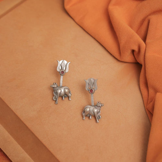 Multicolor Silver Look-Alike Trishul Nandi Earring