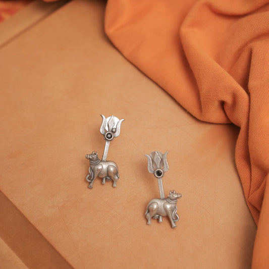 Multicolor Silver Look-Alike Trishul Nandi Earring