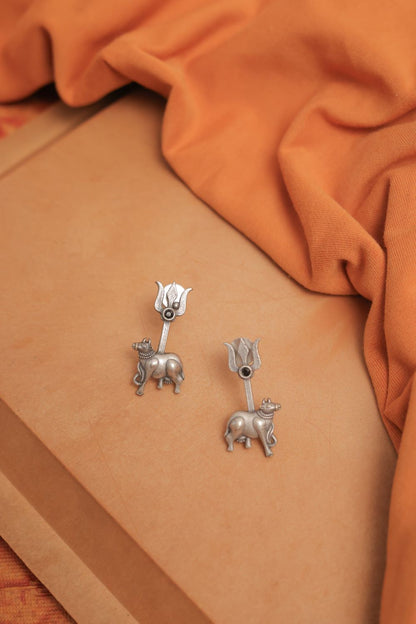 Multicolor Silver Look-Alike Trishul Nandi Earring