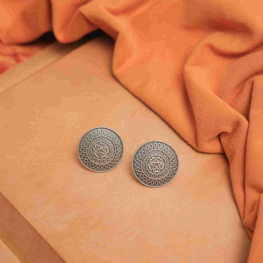 Silver Look-Alike Earring with Engraved Teardrops & Hearts