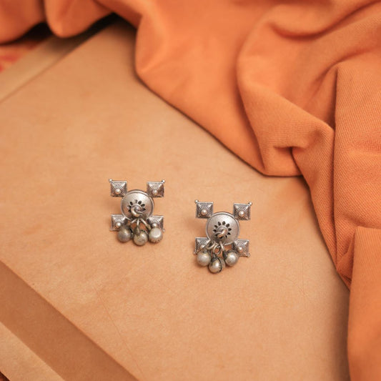Silver Look-Alike Earring with Floral-Embossed Medallion
