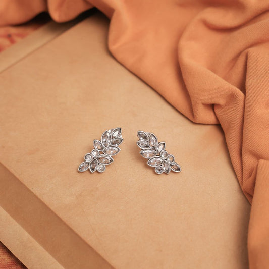 Oxidise Leaf Cluster Studs with Mulicolor Glass Stones