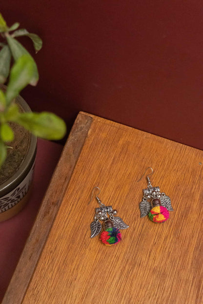 Oxodise  Double-Layer Pom Poms with Round Charm Necklace