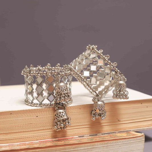 Oxodise Mirror Kada with Dangling Jhumkas