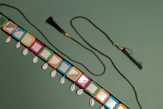 Colorful Mirror Fabric Kodi Belt (Cowrie Shell Belt)