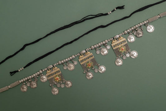 Oxodise Two Tone Belt with Square Charm & Dangling Coins