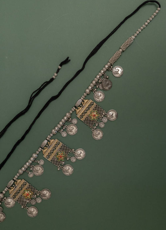 Oxodise Two Tone Belt with Square Charm & Dangling Coins