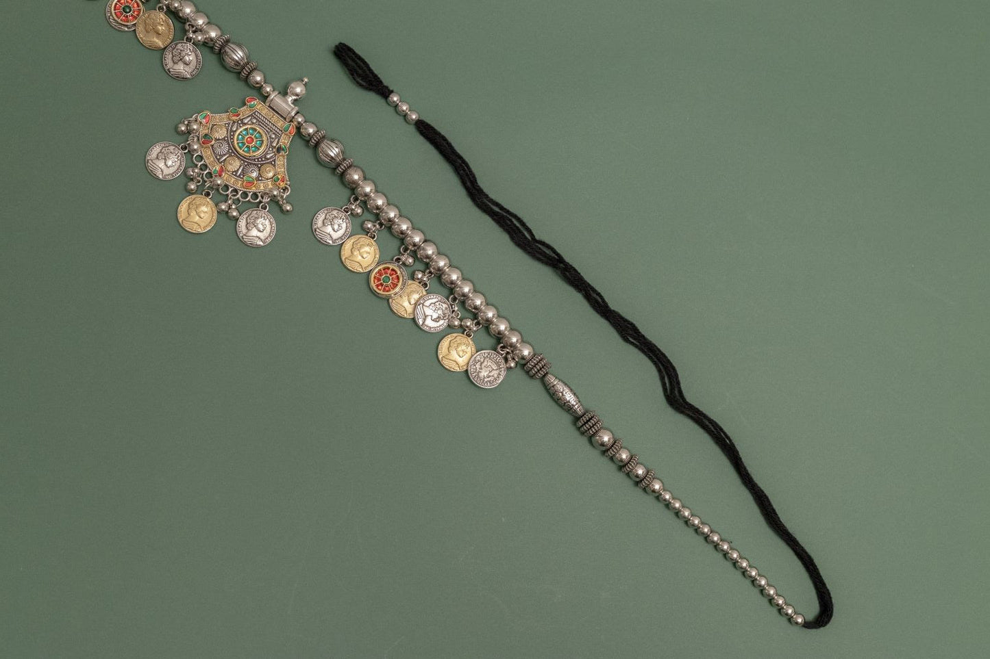 Oxodise Two Tone Belt with Fan-Shaped Charm & Dangling Coins