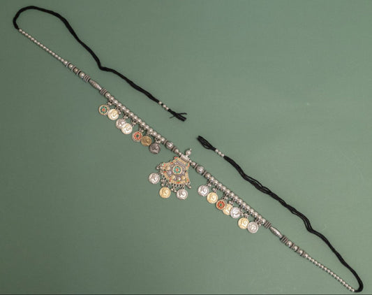 Oxodise Two Tone Belt with Fan-Shaped Charm & Dangling Coins