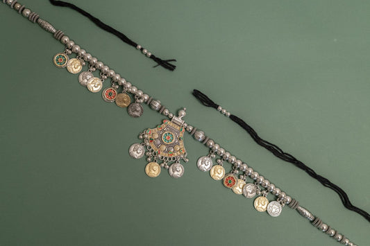 Oxodise Two Tone Belt with Fan-Shaped Charm & Dangling Coins