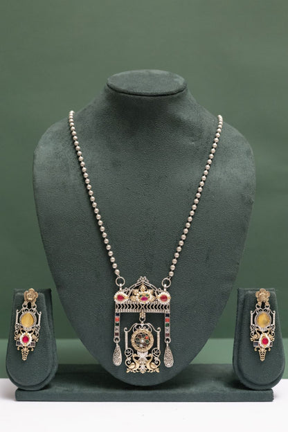Silver Look-Alike Ornate Regal Gemstone Pendant