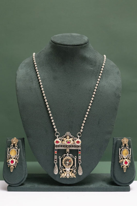 Silver Look-Alike Ornate Regal Gemstone Pendant