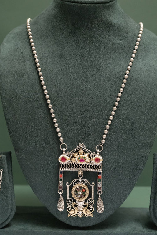 Silver Look-Alike Ornate Regal Gemstone Pendant