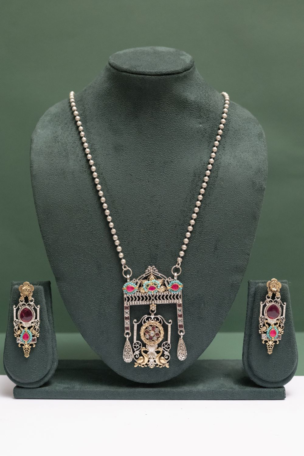 Silver Look-Alike Ornate Regal Gemstone Pendant