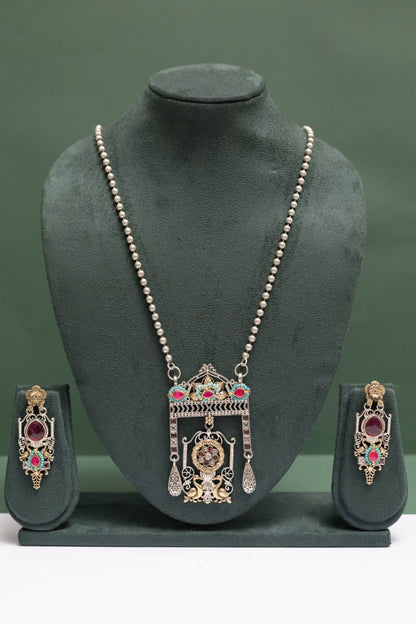 Silver Look-Alike Ornate Regal Gemstone Pendant