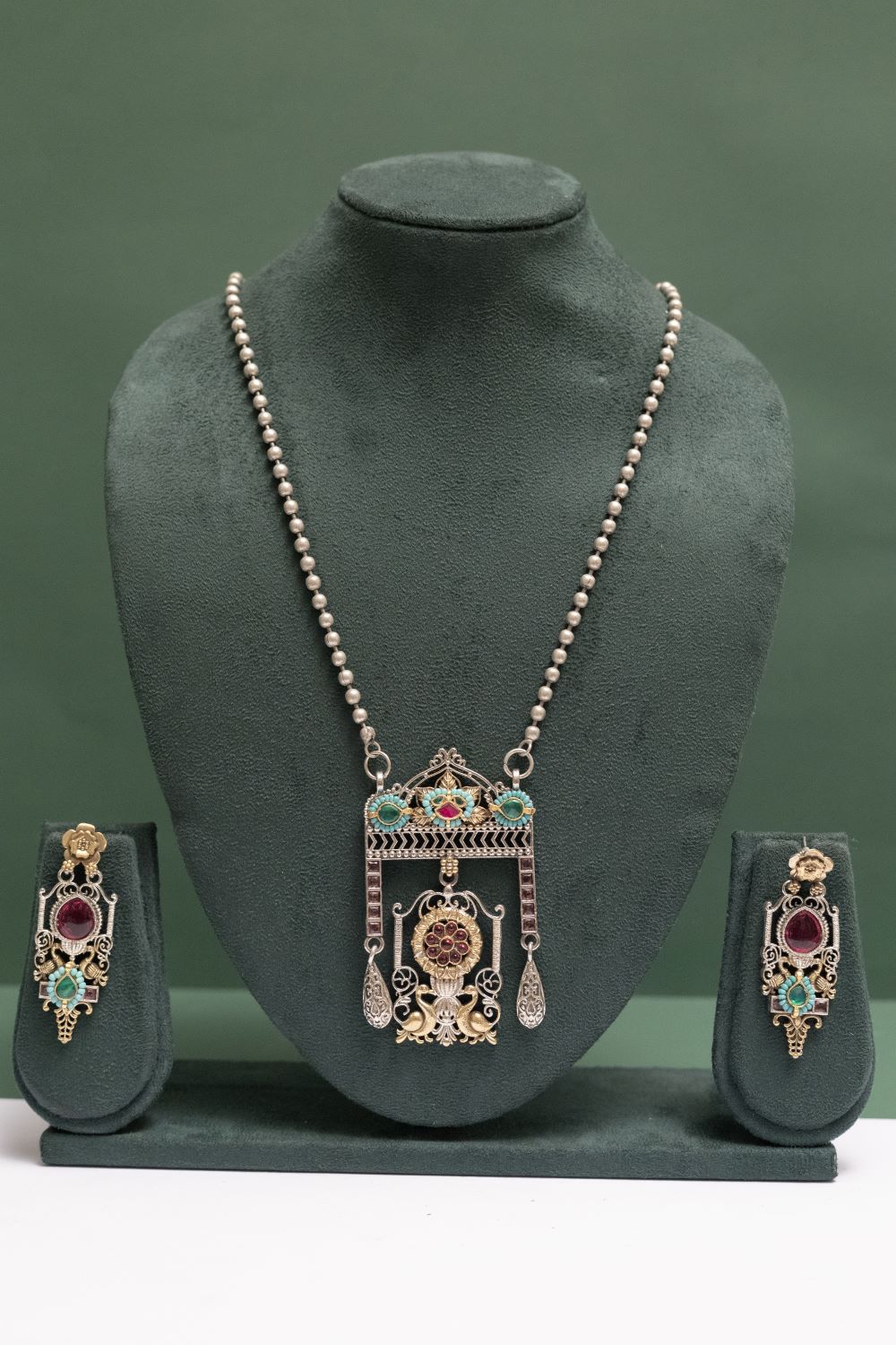 Silver Look-Alike Ornate Regal Gemstone Pendant