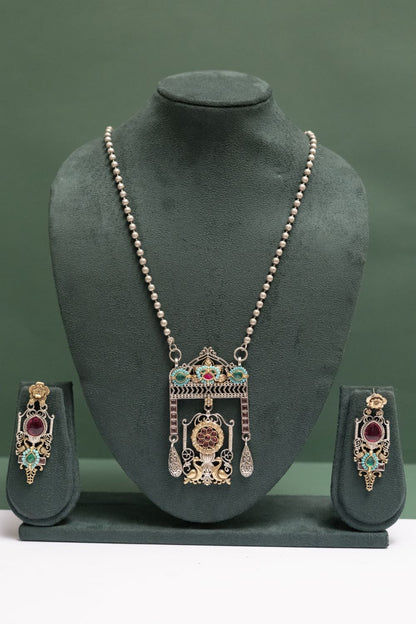 Silver Look-Alike Ornate Regal Gemstone Pendant