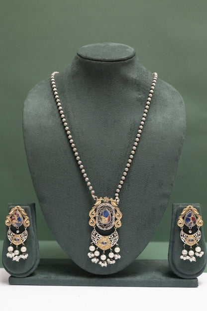 Silver Look-Alike Two Tone Antique Pearl Pendant