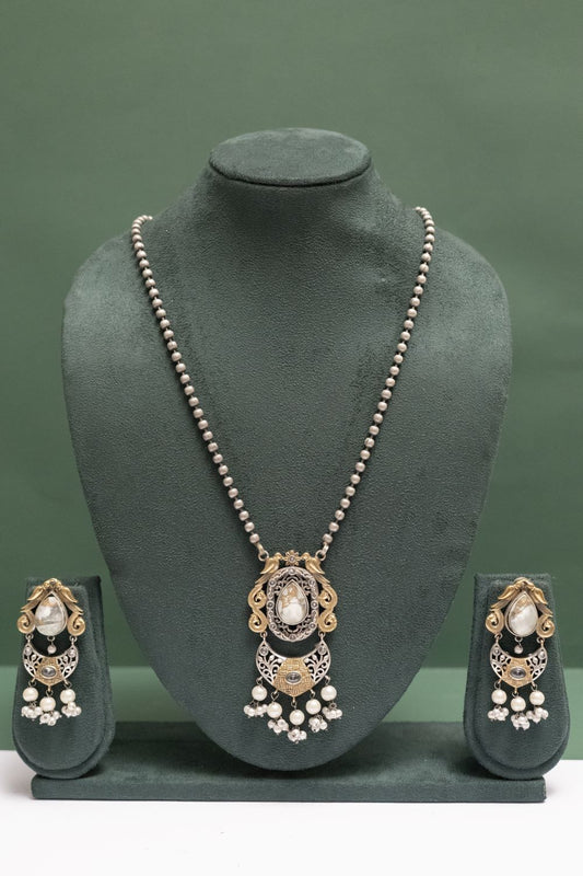 Silver Look-Alike Two Tone Antique Pearl Pendant