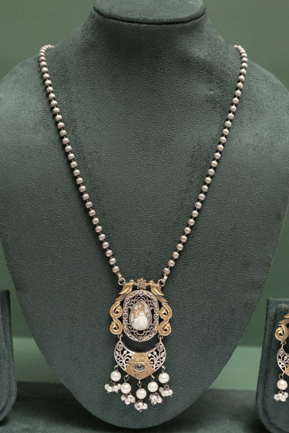 Silver Look-Alike Two Tone Antique Pearl Pendant