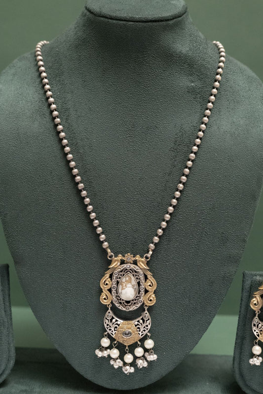 Silver Look-Alike Two Tone Antique Pearl Pendant