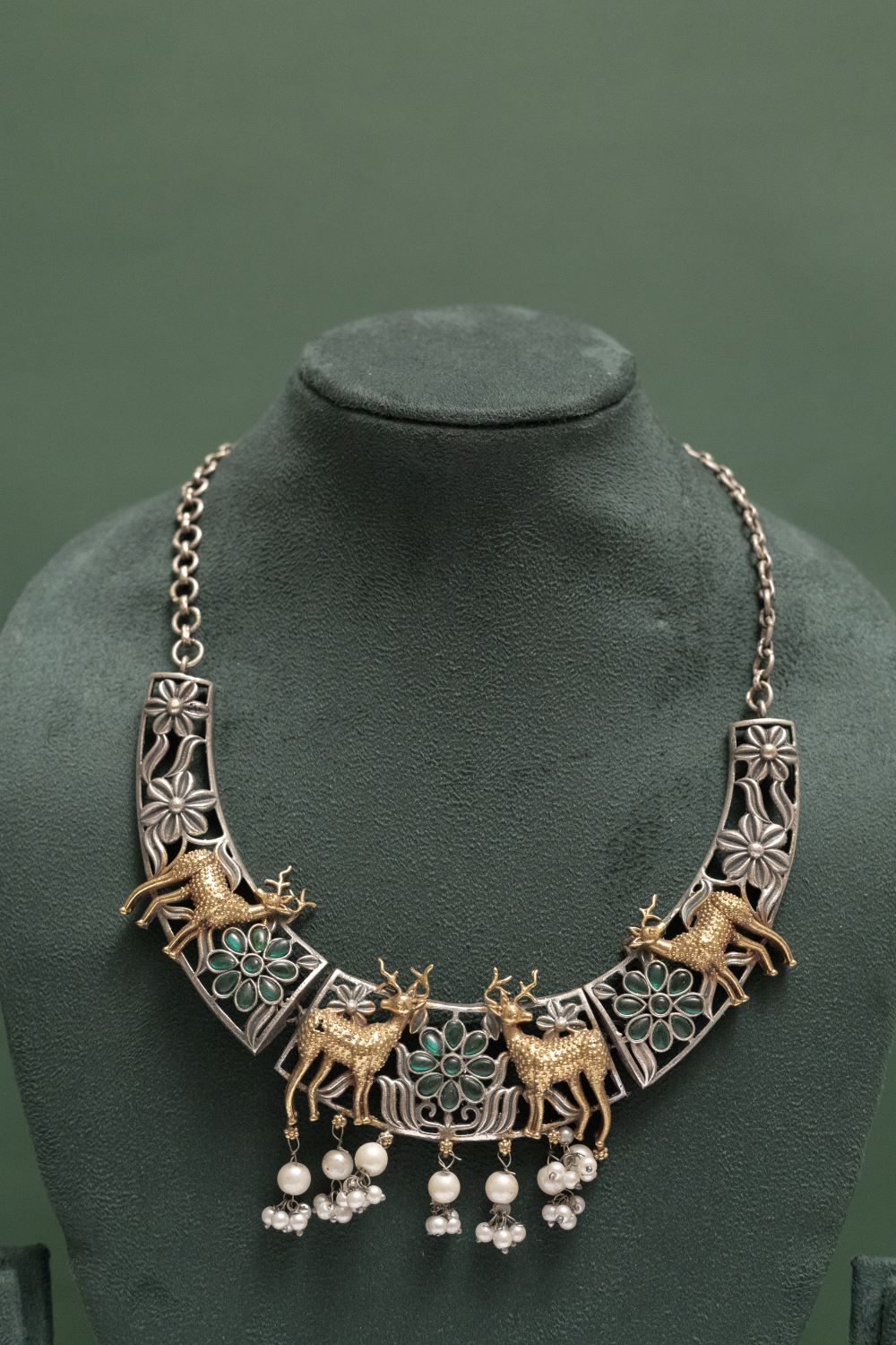 Silver Look-Alike Two Tone Royal Deer Motif Choker
