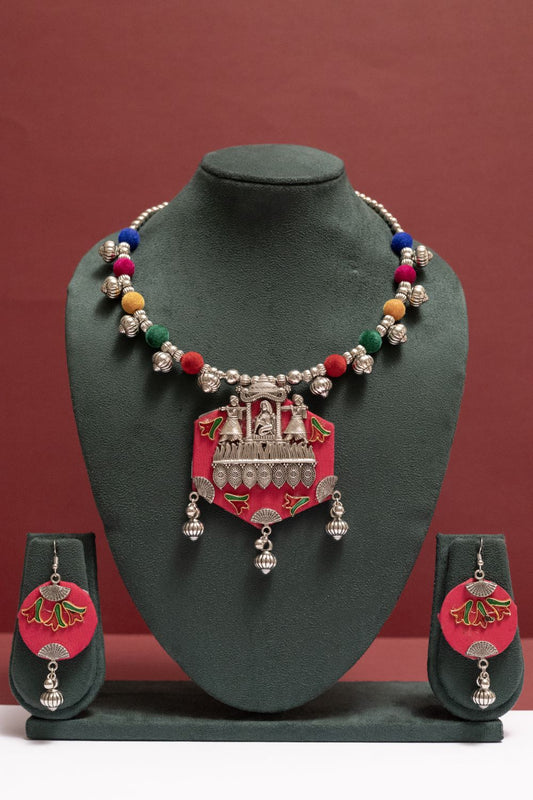 Fabric Palanquin  Necklace with Mace Drop