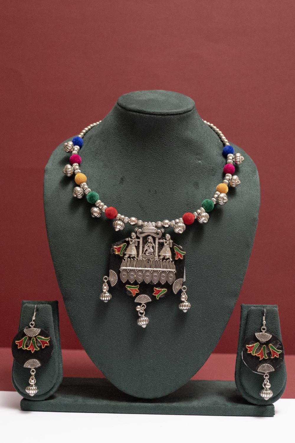 Fabric Palanquin  Necklace with Mace Drop