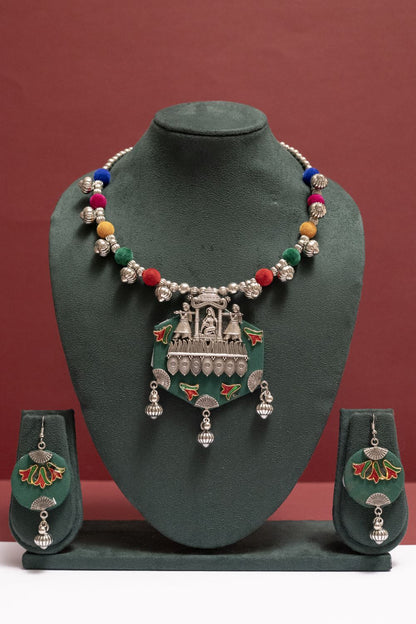 Fabric Palanquin  Necklace with Mace Drop