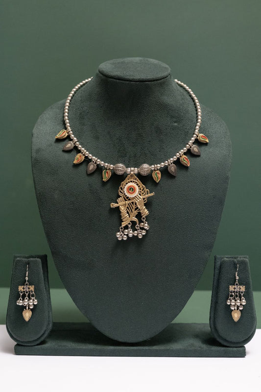 Flute of Krishna Dual-Tone Pendant Jewelry Set