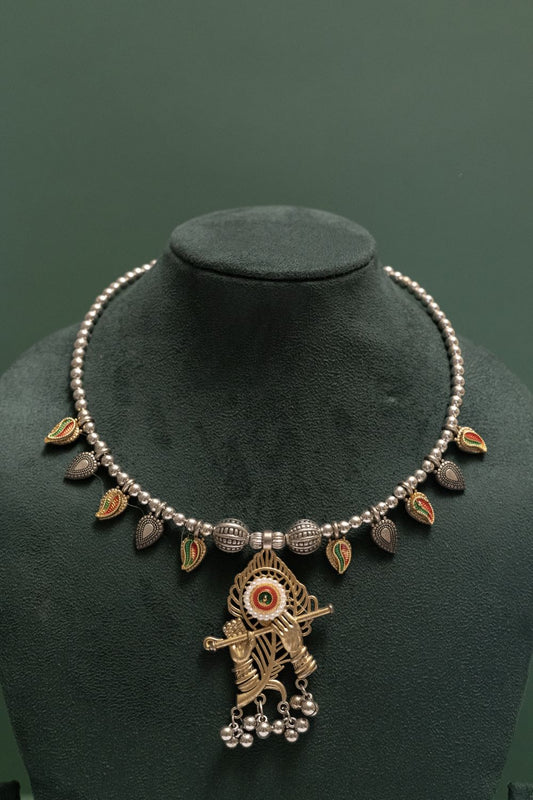 Flute of Krishna Dual-Tone Pendant Jewelry Set