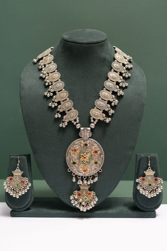 Oxodise Floral Pendant Necklace with Dangling Beads