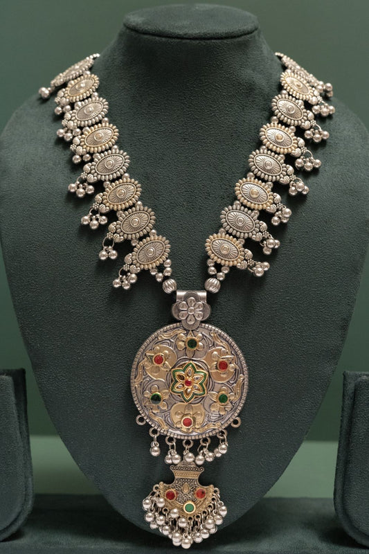 Oxodise Floral Pendant Necklace with Dangling Beads