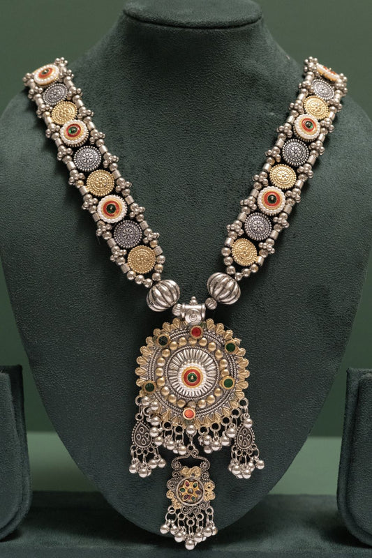Oxodise Two Tone Mandala Necklace with Round Charm & Bells